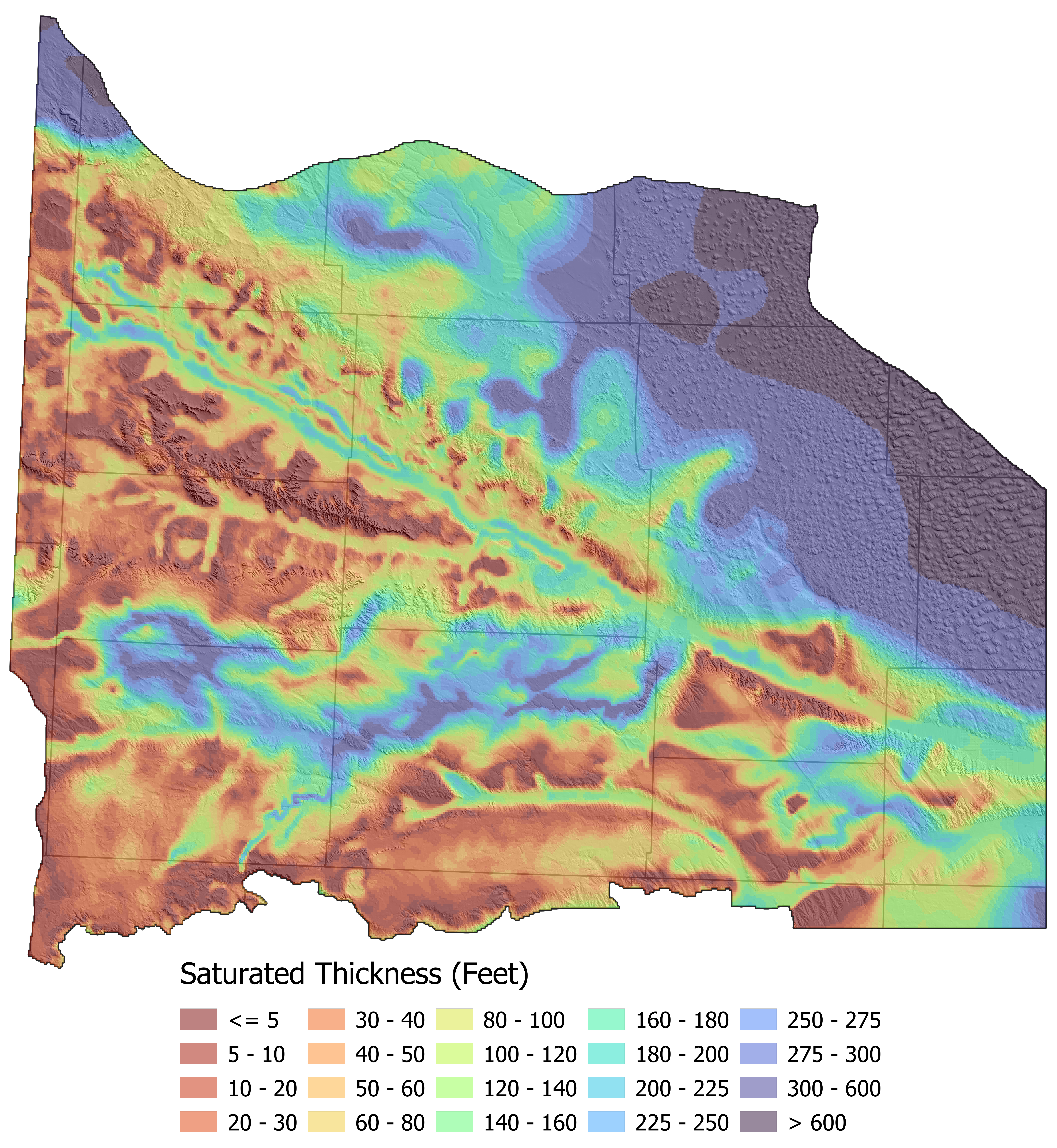 Saturated thickness map of the aquifer