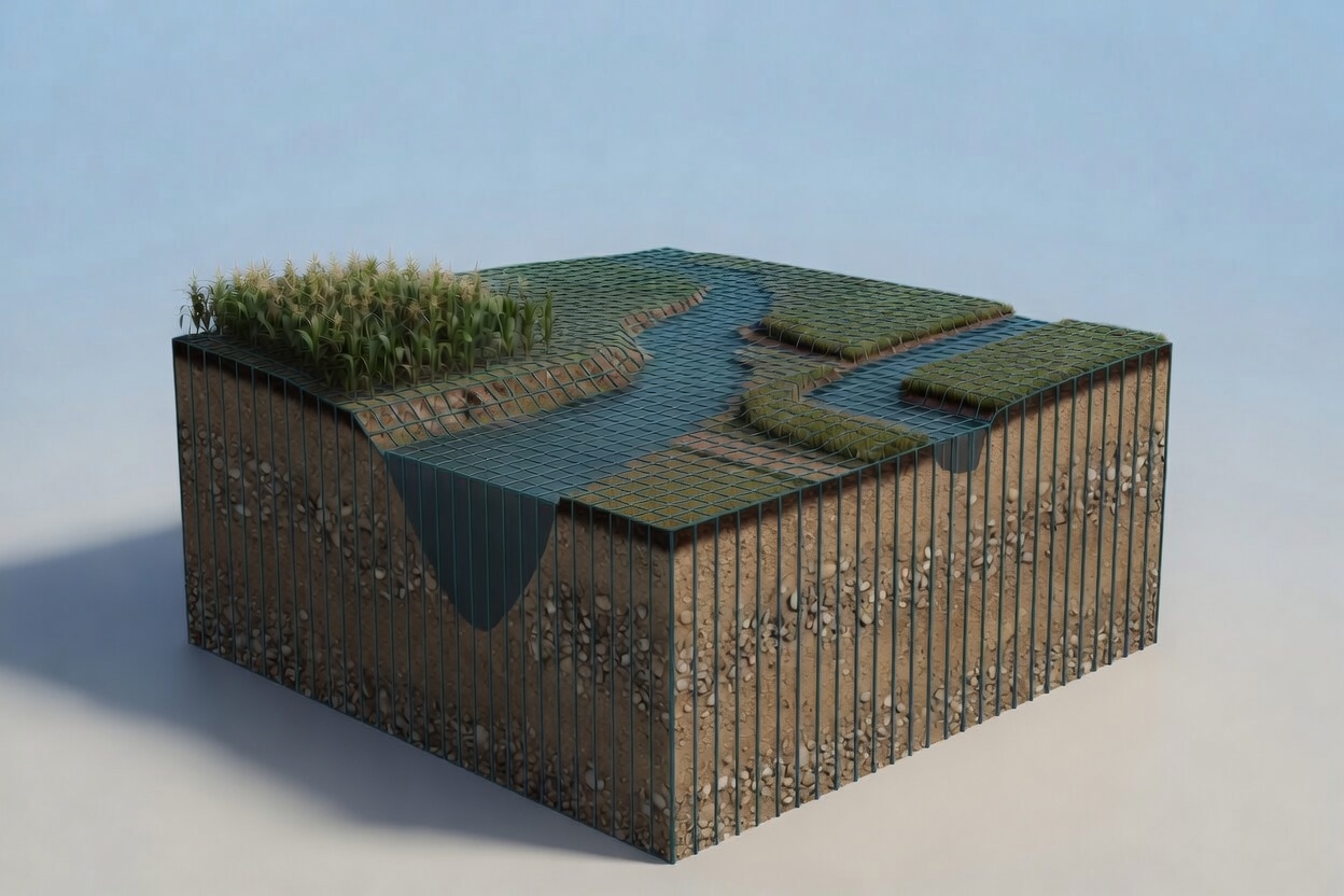 Simple schematic of a ground water model showing surface, water table, and aquifer layers