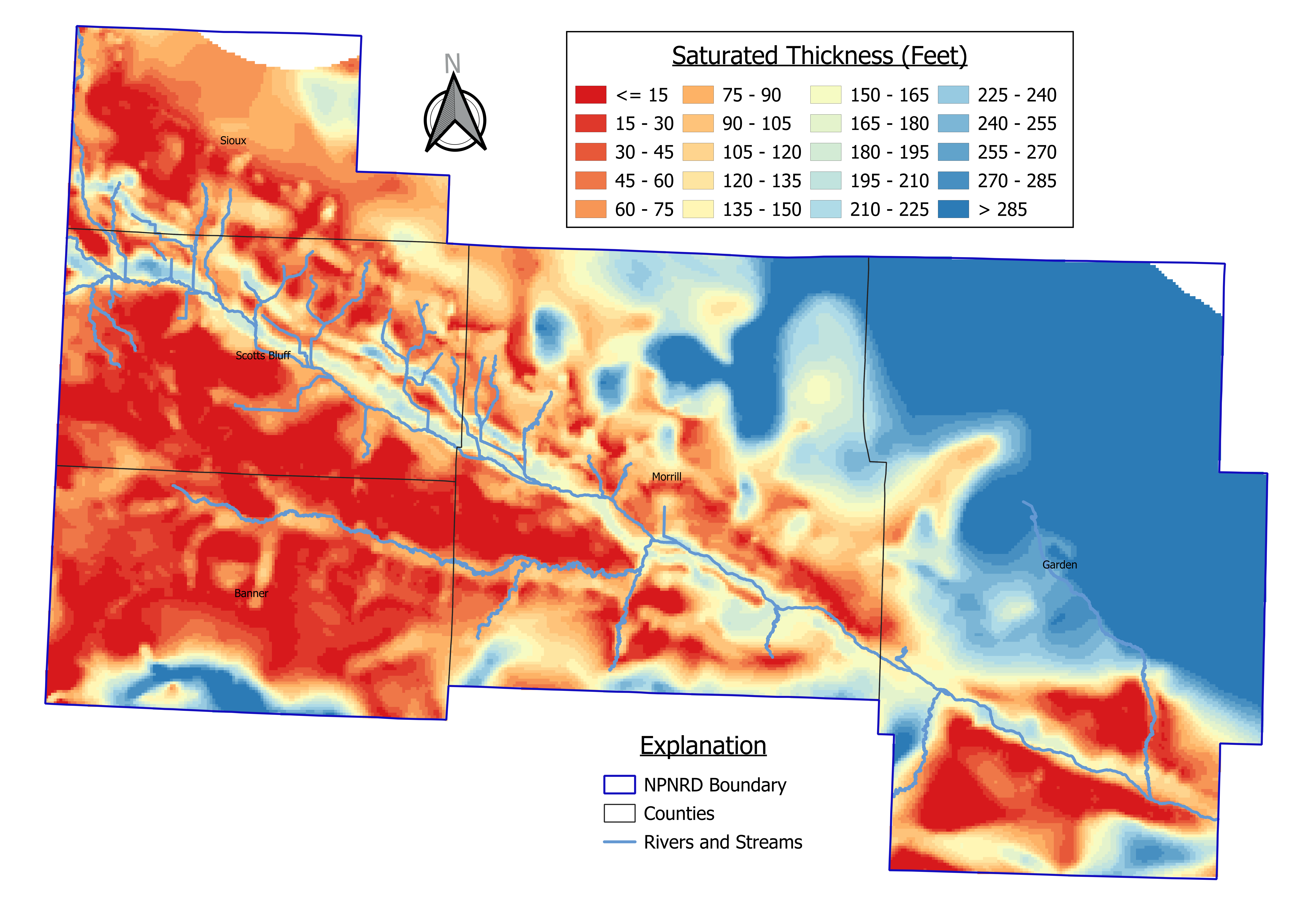NPNRD Saturated Thickness of the Quaternary Alluvial Aquifer