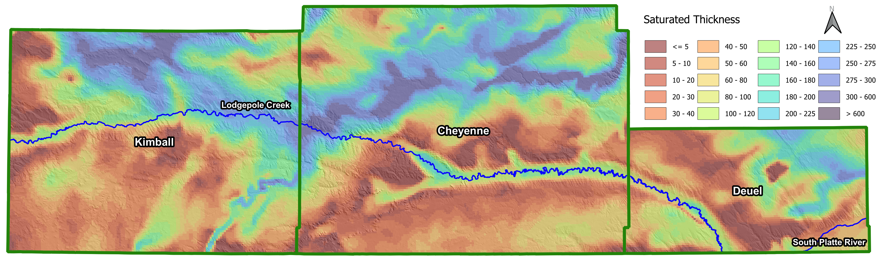 SPNRD Saturated Thickness of the Quaternary and Brule Aquifers