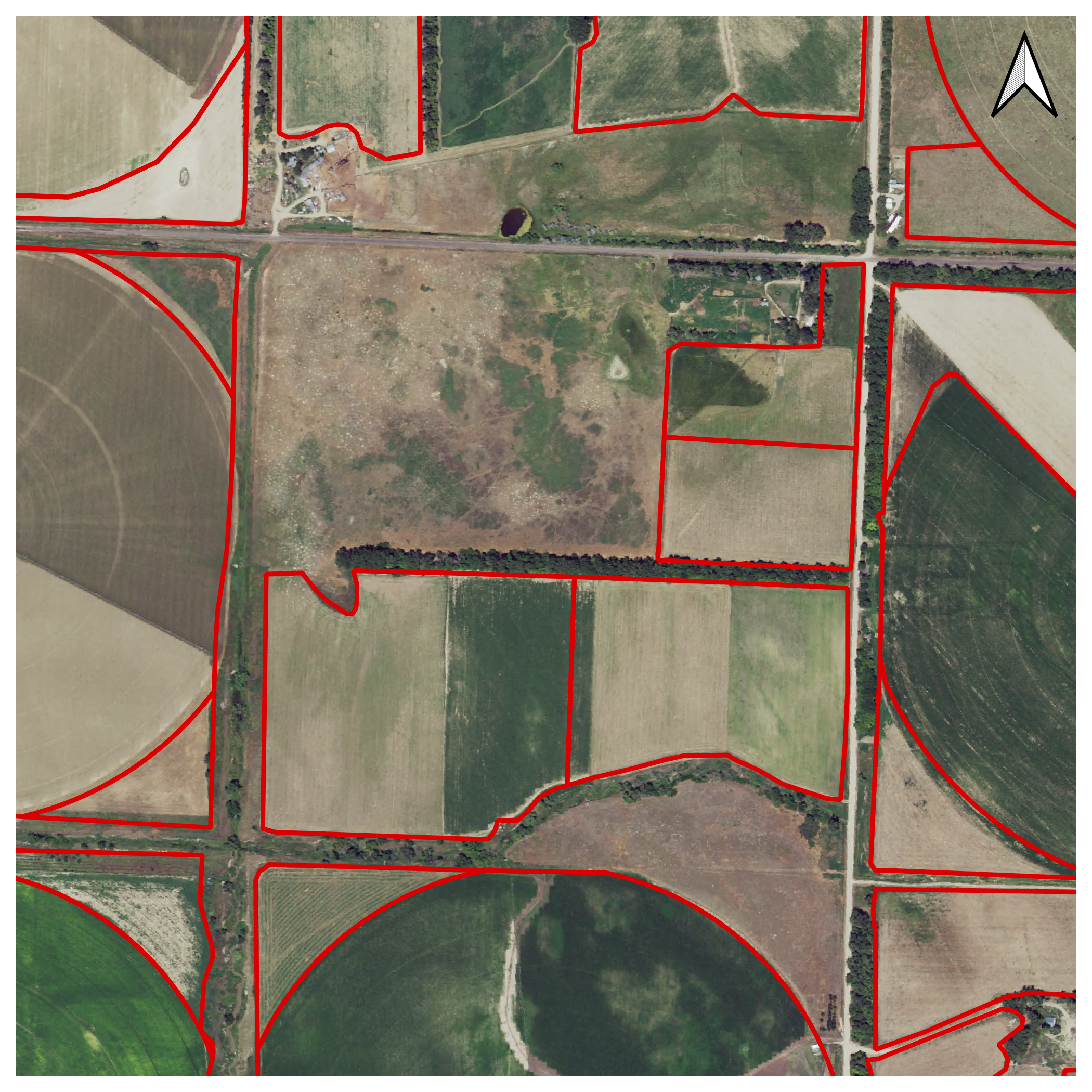 Land use change example showing flood irrigation in 2016
