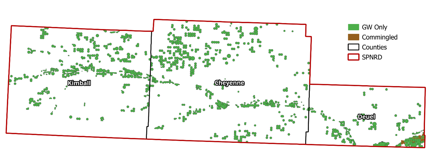 South Platte NRD certified irrigated acreage map showing ground water only and commingled areas